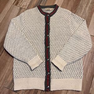 L.L. Bean Vintage 70s Cardigan Women’s Wool Birds Eye Nordic Button USA Made XL